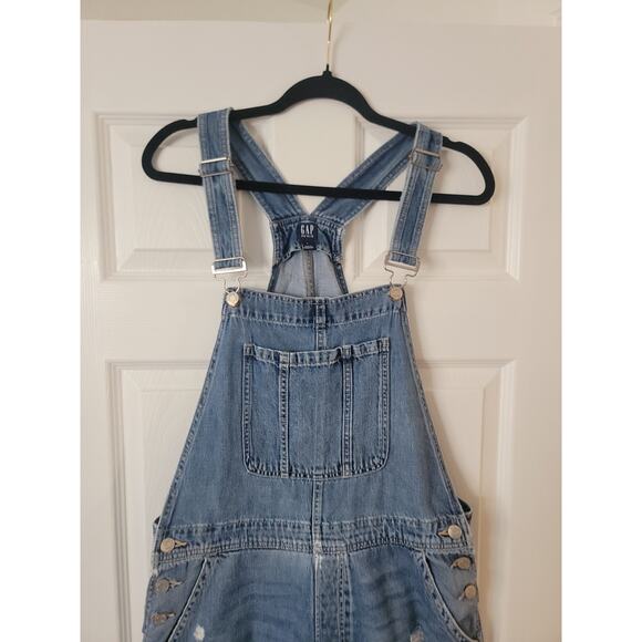 GAP Denim Overalls Women L Large Bib Slouchy Distressed Casual Blue Jean Y2K 90s - Picture 3 of 11